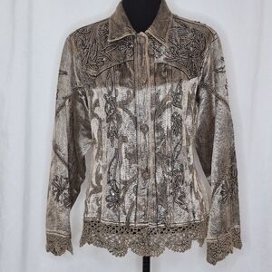 Flashback Couture Bronzed Emboidered Subtle Sequin/Bead Crochet Jacket - Size L